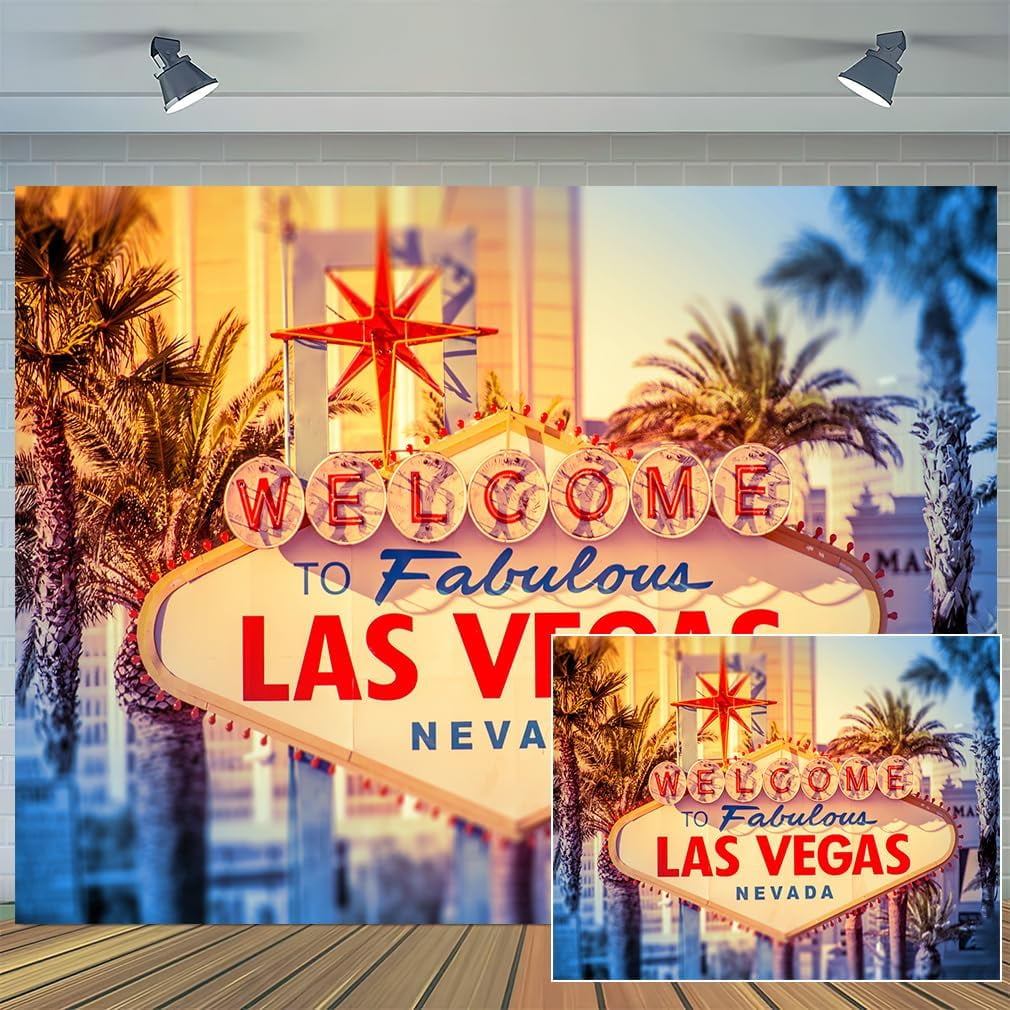 Welcome To Las Vegas Round Backdrop - 7.2ft X 7.2ft Casino Party Photo Background