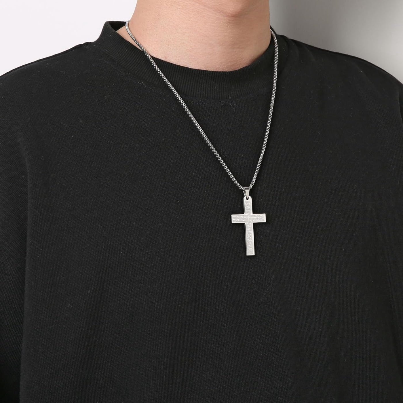Celvieroot Stainless Steel Mens Womens Cross Necklace Lord's Prayer Pendant, 4 Colors Available
