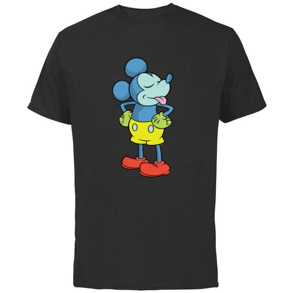 Disney Mickey Mouse Sticking Tongue Out Retro Pop Art - Short Sleeve Cotton T-Shirt for Adults - Customized-Black