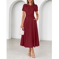thumbnail image 2 of Merokeety Womens Summer Dresses Crewneck A Line Pleated Flowy Midi Dress With Pockets Wine M, 2 of 6
