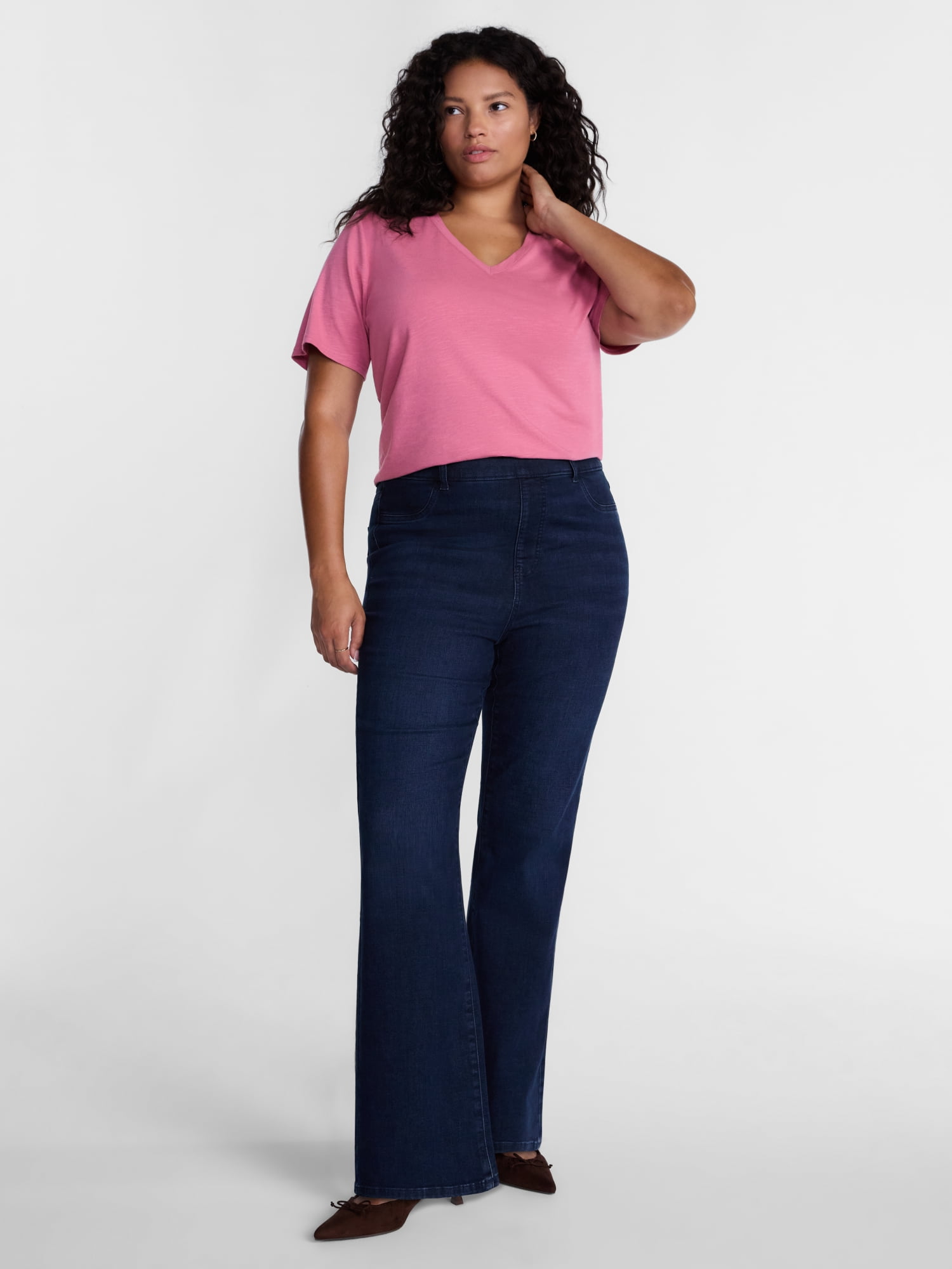 Terra & Sky Women's Plus Size V Neck Tee with Short Sleeves, Size 0X-5X