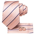thumbnail image 3 of Hi-Tie Men's Pink and Navy Striped Silk Tie Set Pocket Square Cufflinks for Wedding Party, 3 of 6