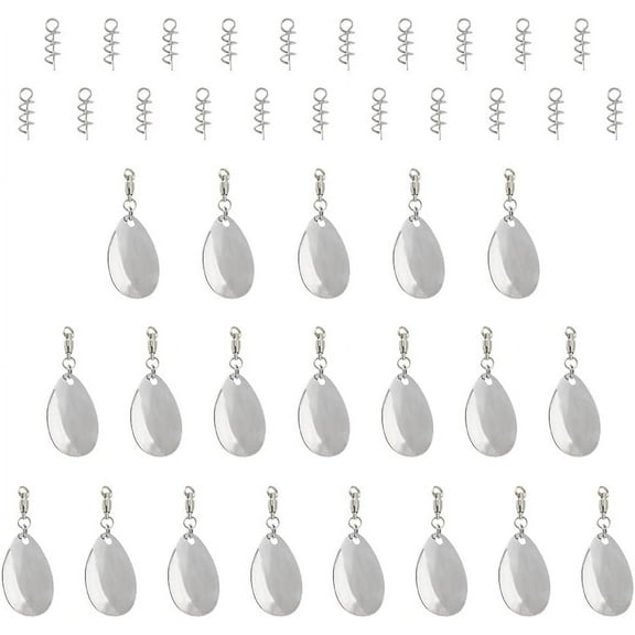 20Pcs Tail Spinners Colorado Willow Blades with 20Pcs Fishing Spring Pins Platinum Fishing Lure Spinner Blades with Ball Bearing Swivels Spinnerbait Lure for Lure Making Supplies