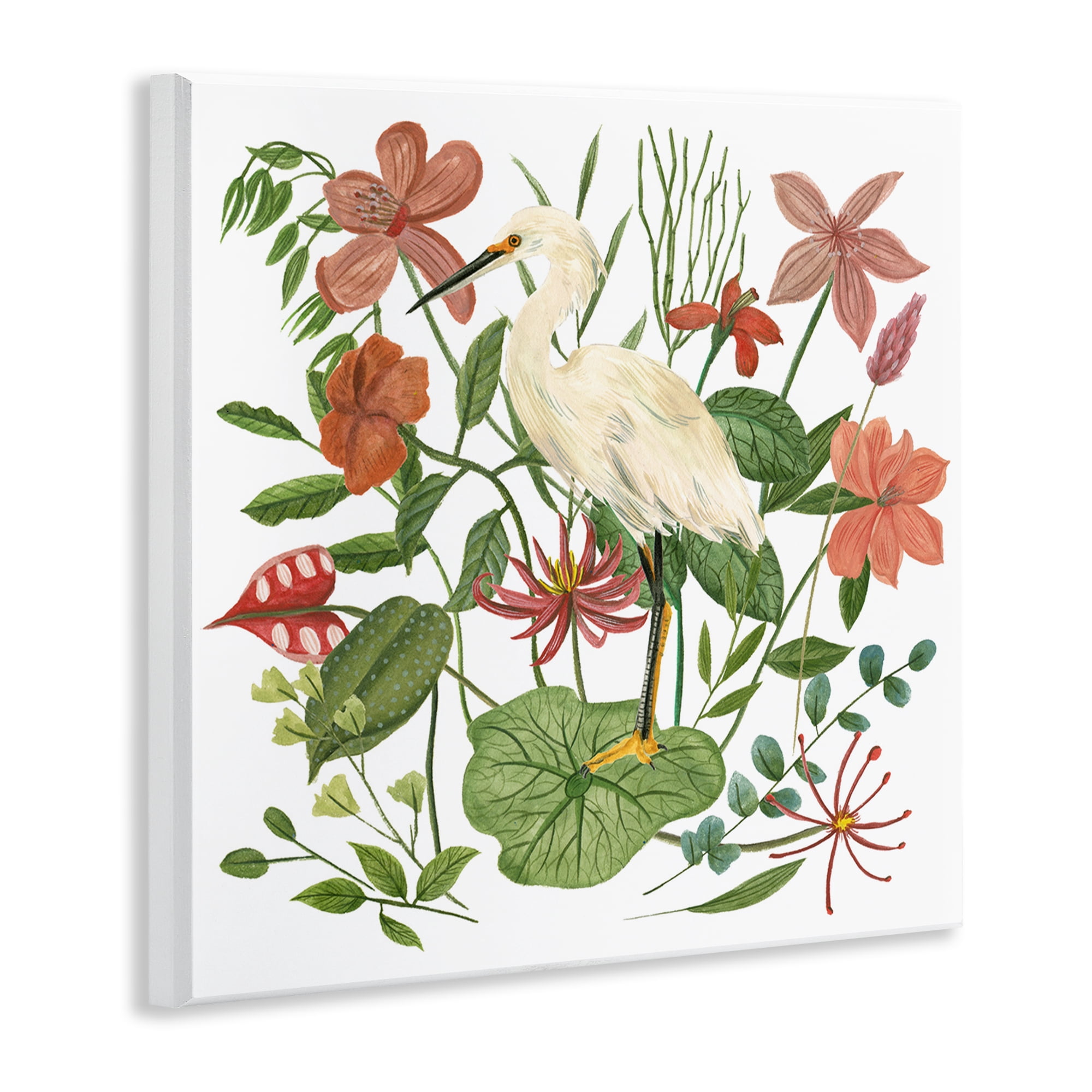 Stupell Industries Heron with Wild Florals Landscape Painting Unframed Art Print Wall Art, 12 x 12