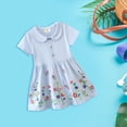 thumbnail image 7 of ZHUASHUM Girl Dress Cute Toddler Solid Color Floral Print Dress Spring And Summer Casual Short Sleeve Princess Denim Dress Outfit Sky Blue,6-7 Years, 7 of 7