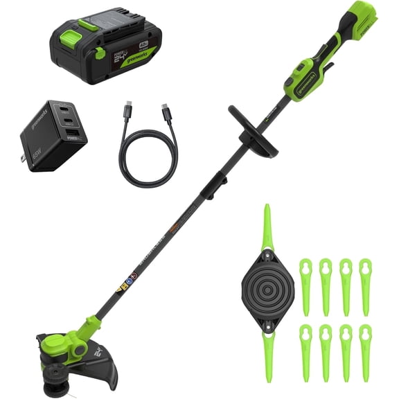 Greenworks 24V 13" Brushless String Trimmer, 2-in-1 Trimmer/Edger, Auto-Feed, 4.0Ah Battery, 65W Type-C Charger, 10 Blades, 5.51lbs (Without Battery), 3-Year Warranty, Powers 200 Tools