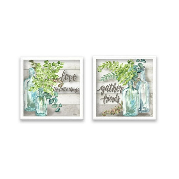 Artissimo Designs Bouteilles Vintage et Fougère Carrée I Shadowbox - 14W x 14H x 1.18D