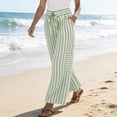thumbnail image 3 of Textilo Womens Summer Casual Striped Pants Wide Leg Drawstring Pants with Pockets Elastic Waist Palazzo Trousers Summer Beach Vacation Comfy Lounge Boho Clothing,Green XL, 3 of 5