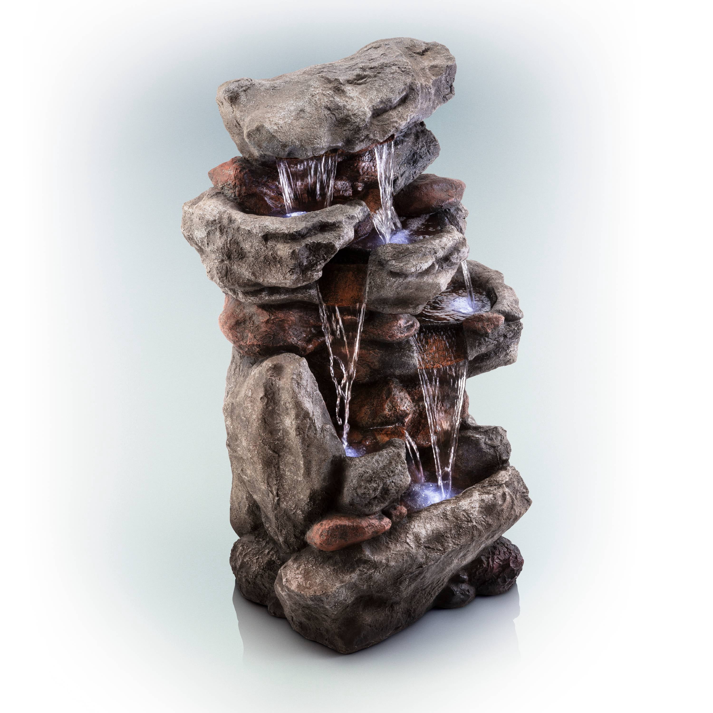 Alpine Corporation Outdoor 5-Tier Rainforest Rock Water Electric Fountain with LED Lights