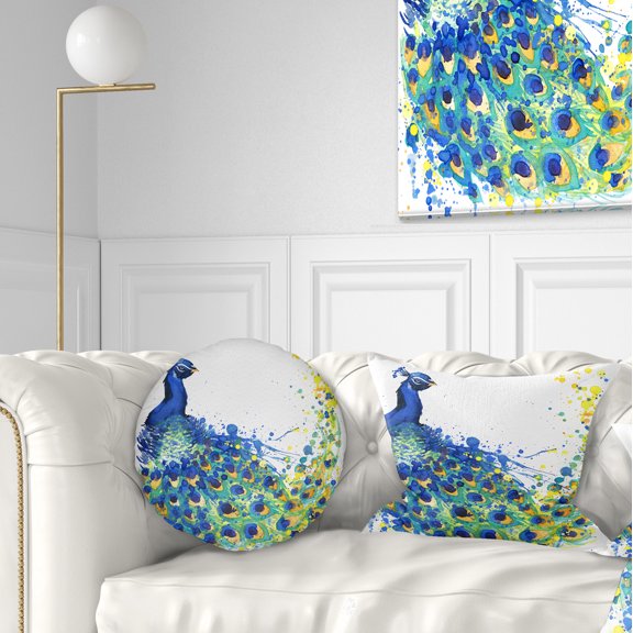 Designart Exotic Peacock Watercolor - Contemporary Animal Throw Pillow - 12x20