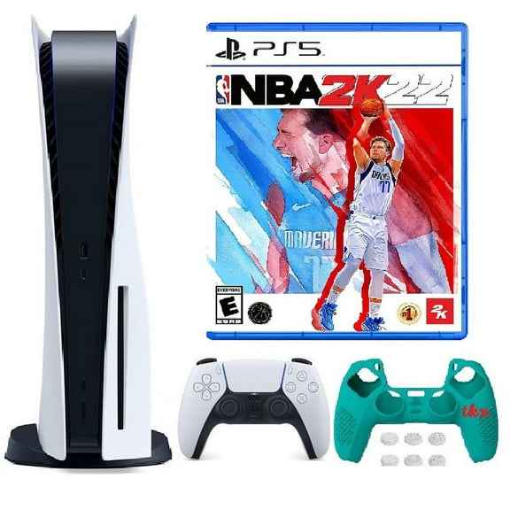 2023 PlayStation_PS5 Gaming Console Disc Version W/ NBA 2K22 | Silicone Controller Cover Skin