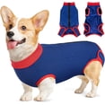 thumbnail image 1 of Traje de recuperación para perros, traje de recuperación con cremallera para perro macho hembra, mono con cuello en E para heridas abdominales (rojo y azul, extragrande), 1 of 5