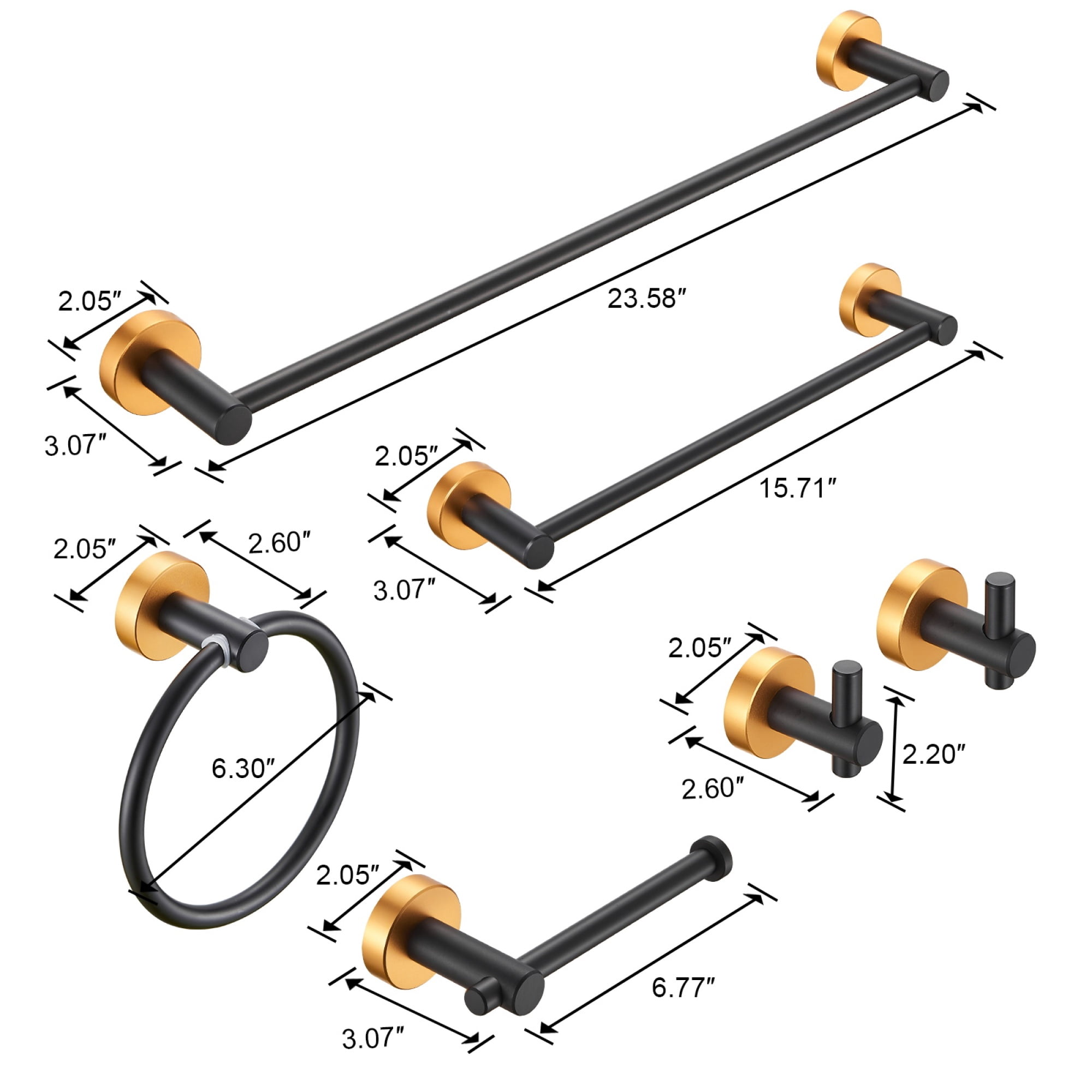 Bathroom Hardware Set, Thicken Space Aluminum 6 PCS Towel bar Set Wall Mounted