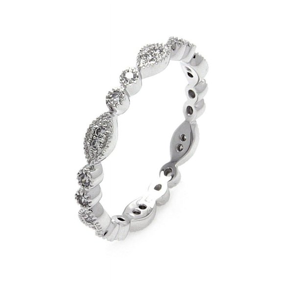 Clear Round And Marquise Cubic Zirconia Stackable Eternity Ring Sterling Silver Size 9