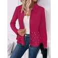 thumbnail image 5 of Women'S Pearl Trim Blazer Open Front Long Sleeve Shawl Collar Elegant Suits Jackets Rose Red L, 5 of 7