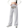 thumbnail image 3 of Shadoumai Letter Print Girls Casual Wide Leg Pants Loose Fit Lightweight Knit Sweatpants Comfortable Trousers For Teen Youth Children Fashion Daily Wear,Uniform Pants for Girls 11-12 Years, 3 of 5