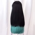 thumbnail image 4 of Pelucas con flequillo para mujer, peluca ondulada suelta de 70 cm, peluca de fibra de seda con degradado negro y azul, malla rosa con redecilla para el pelo, peluca postiza., 4 of 5