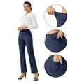 thumbnail image 5 of Olyvenn Women's Yoga Dress Pants Bootcut Work Slacks Stretch Office with Belt Loops 4 Pockets Straight Leg High Waist Office Trousers Navy 16-18, 5 of 8