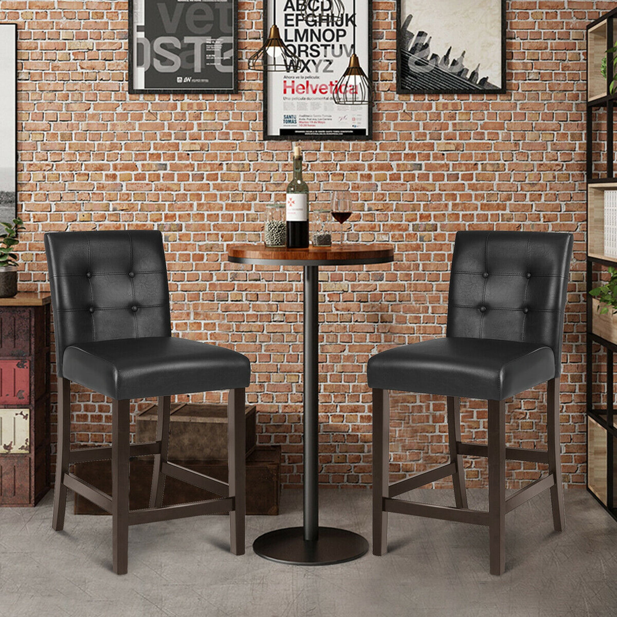 Gymax Set of 2 25inch Counter Height Barstool Pub Chair Bar Stools Rubber Wood Black
