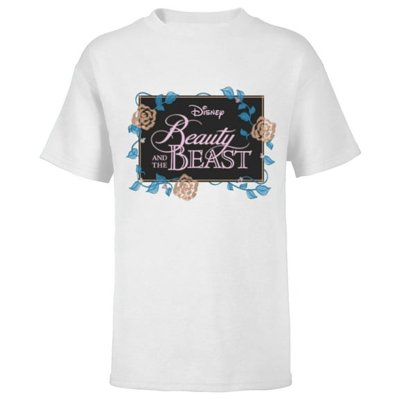 Disney Beauty and the Beast Modern Florals - Short Sleeve T-Shirt for Kids - Customized-White