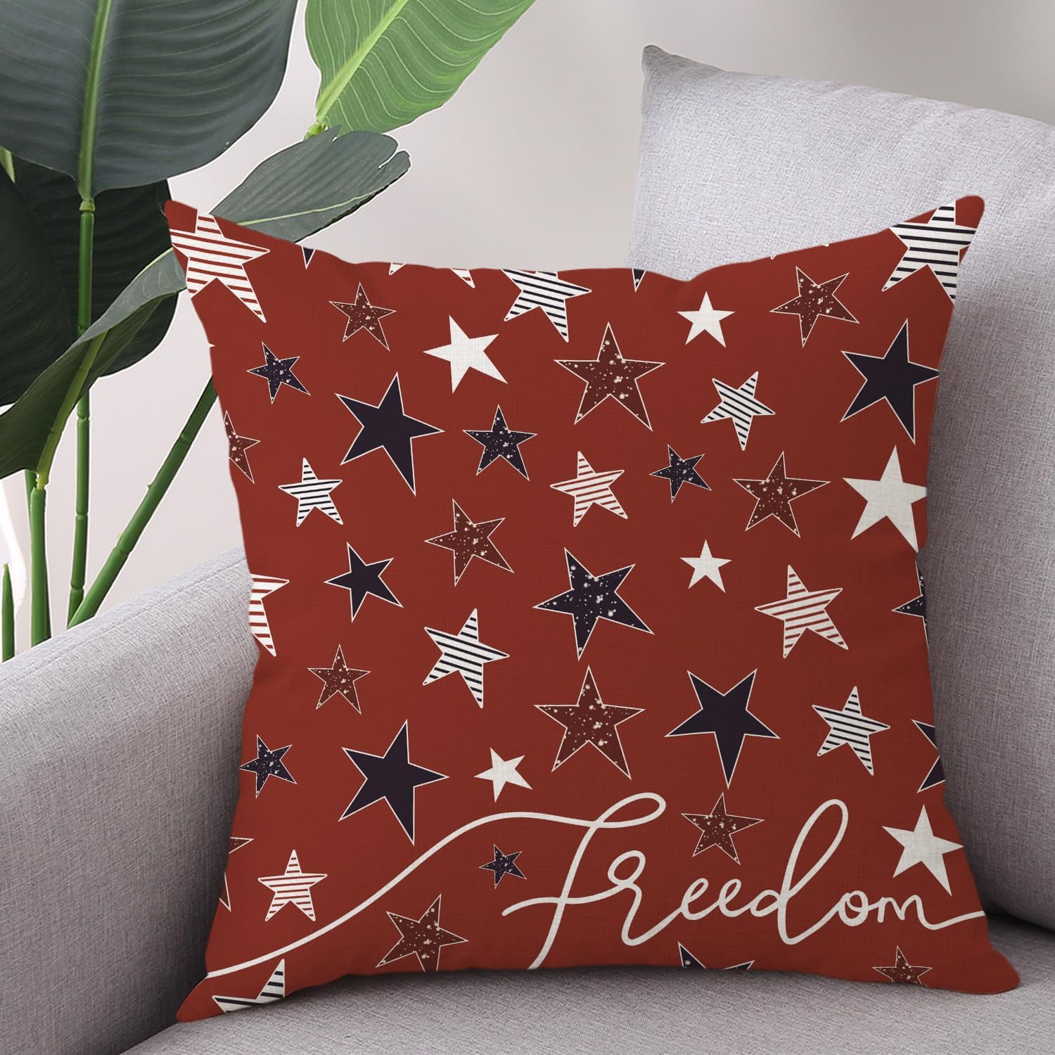 4th of July Patriotic Decorative Throw Pillow Cover 18x18 Set of 2 Red Blue Stars Freedom Memorial Day Independence Day Decorative Cushion Case for Home Decor