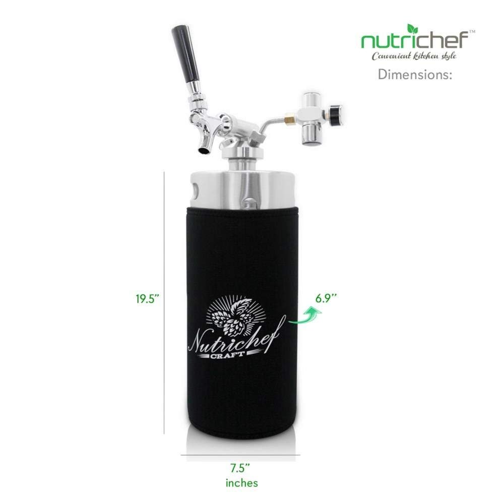NutriChef Pressurized Growler Tap System - Stainless Steel Mini Keg Dispenser Portable Kegerator Kit - Co2 Pressure Regulator Keeps Carbonation for Craft Beer, Draft and Homebrew - PKBRTP100 128oz