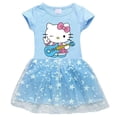 thumbnail image 1 of Hello Kitty Vêtements pour Enfants Pur Coton Mode Jupe Princesse Filles Robe Plissée à Manches Courtes en Tulle Imprimé Dessin Animé Charmante Fille, 1 of 7