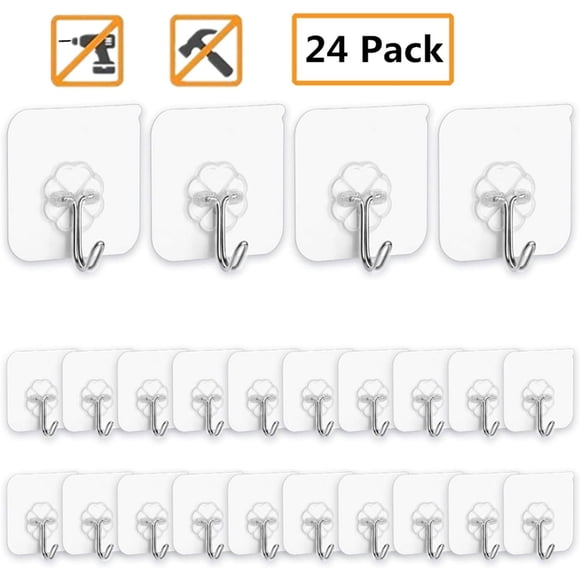 Stylish Transparent Adhesive Hooks, Heavy Duty Wall Hooks 13.2LB(Max), Reusable Seamless Stainless Steel Construction for Kitchen, Bathroom, Outdoor