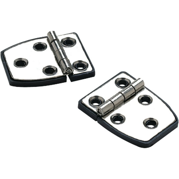 Seachoice 34351 (2) 2-1/4" x 1-1/2" Polished Stainless Steel 3/4" Short Side Hinges with Black Nylon Base Plate