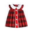 thumbnail image 2 of FAOWME Big Kids Girls Christmas Dress Flying Sleeve Peter Pan Collar Plaid Print Stylish Elegant Dresses For Daily Wear Red 9-12 Months, 2 of 9