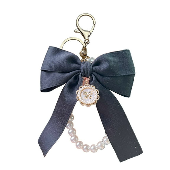 Black Pearl Chain Bow Keychain With Double Sided Extender For Bag Strap Extension Purse Accessory Replacement Fashion Key Ring For Women Girls