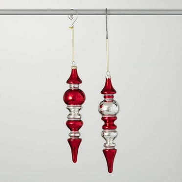 9"H Sullivans Red Clear Finial Christmas Ornament Set of 2