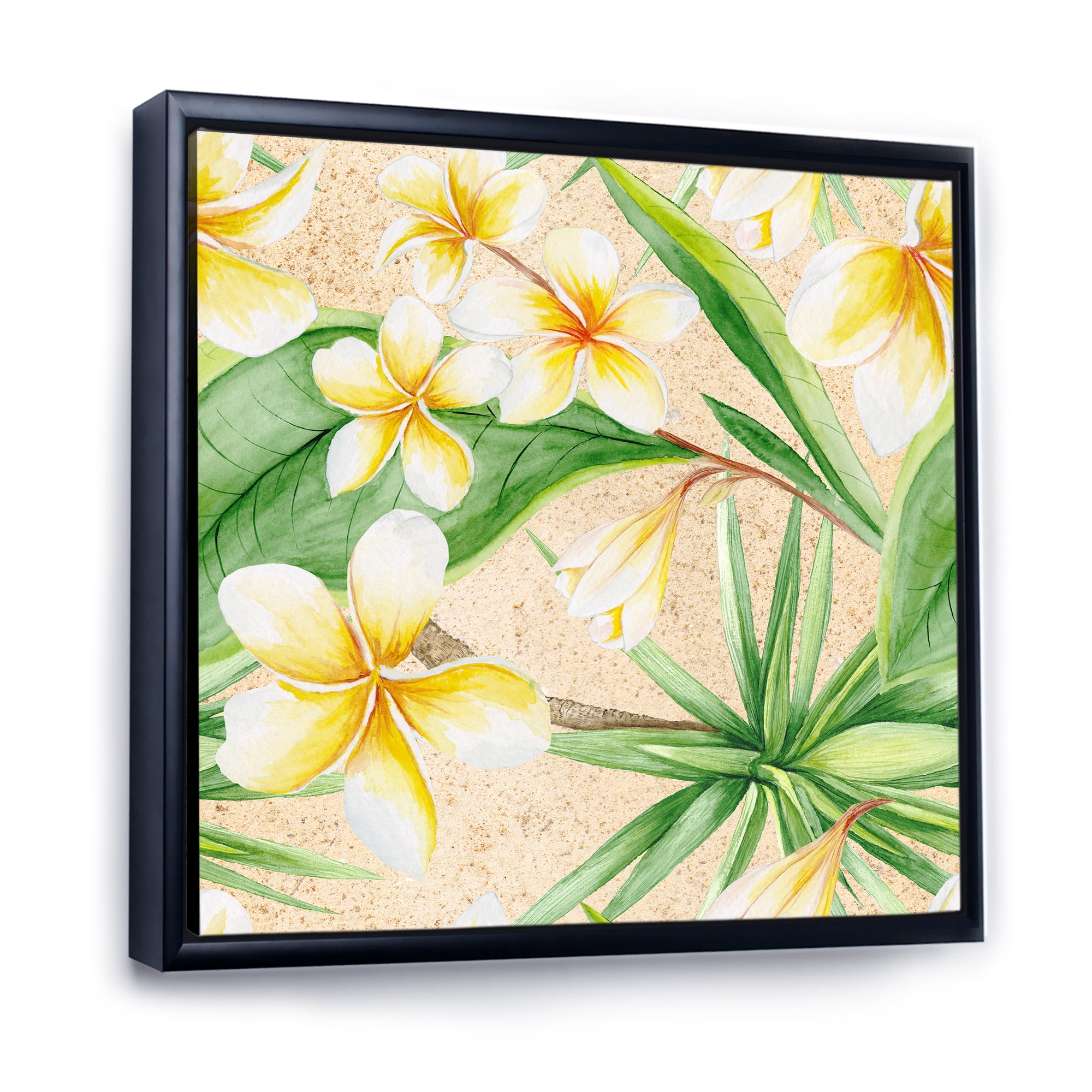 Designart 'Yellow Flowers and Tropical Foliage XI' Traditional Framed Canvas Wall Art Print