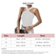 thumbnail image 5 of Camisa sin mangas con cuello halter de color puro para citas, oficina y compras - Blanco, talla L Top de punto ajustado con hombros descubiertos, 5 of 5