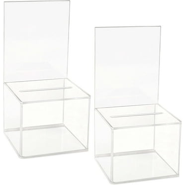 Acrylic Charity Donation Ballot box Fundraising Coin collection Tip box 5" x 5" x 4" office Suggestion Box Piggy Bank ticket bucket with 4" x 6" Sign Poster Display area2 Pack