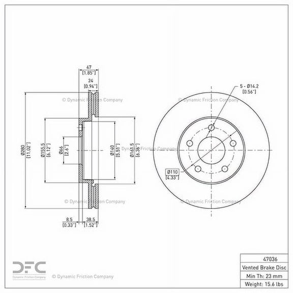 Front Dynamic Friction Company GEOSPEC Coated Brake Rotor 604-47036 (1) For 2007-2010 Chevrolet Cobalt, 2007-2010 Pontiac G5
