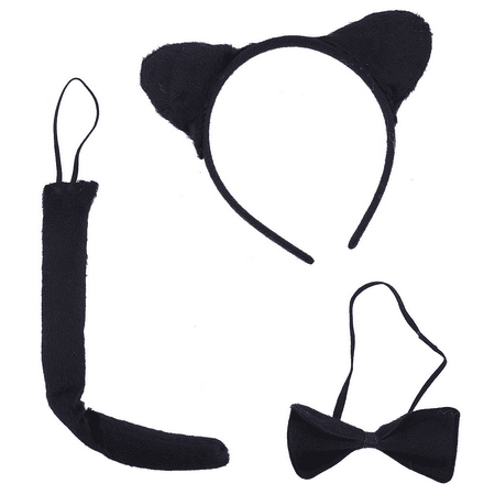 Lux Accessories Black Cat Kitty Ear Headband Halloween Costume Accessory Set 3PC