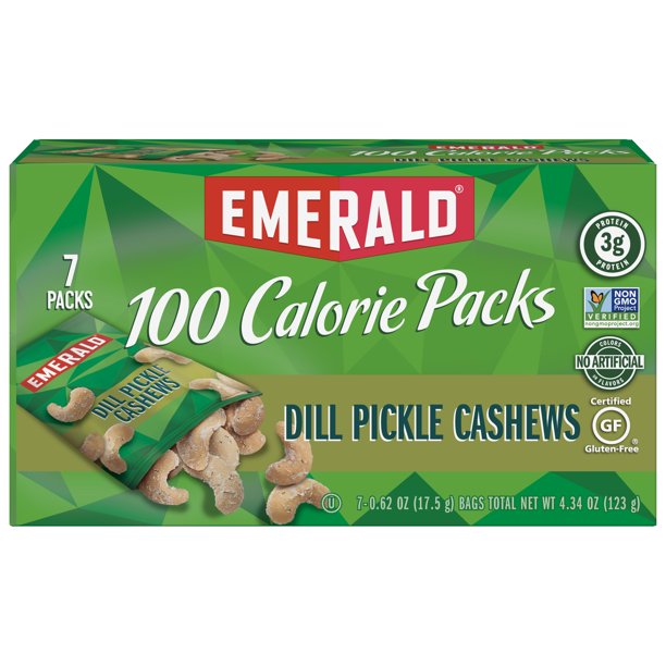 Emerald Nuts Dill Pickle Cashews, 100 Calorie Packs, 7 Ct