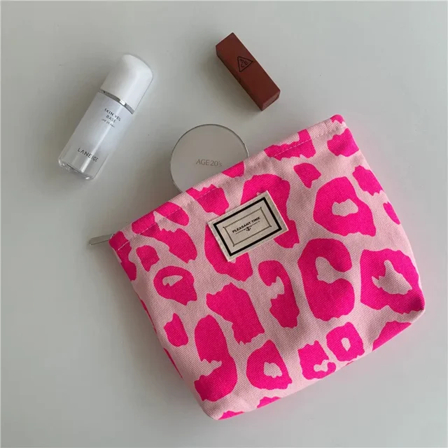 Sac Cosmétique pour Femmes à Imprimé Léopard Rose, Fleur Rétro, Petite Pochette pour Dames, Sac à Main de Voyage, Sacs de Rangement pour Crayons d'Écolière