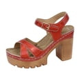thumbnail image 5 of Rokment Womens Glitter Metallic Platform Chunky Block High Heels Dress Sandals Trendy Casual Comfortable Leather Orthopedic Dressy Pumps Walking Summer Shoes Red Size 9, 5 of 7