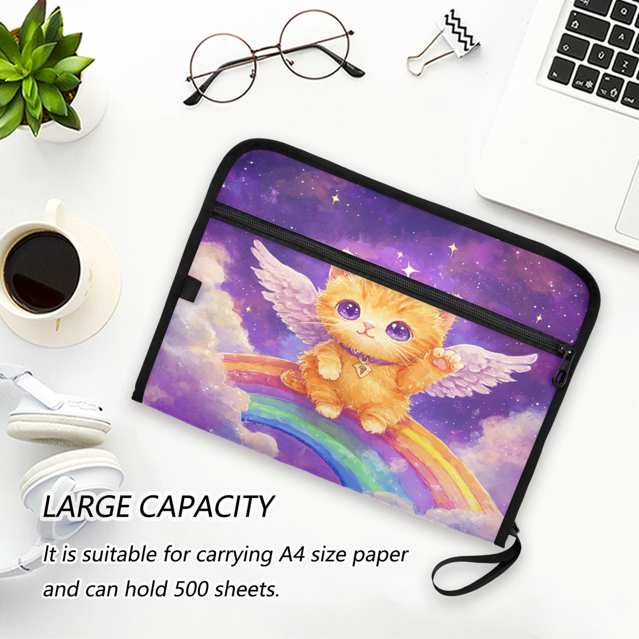 WOBOGO Rainbow Angel Cat Expanding File Folder Letter Size Accordion Filing Organizer 13 Pocket Separate Organ Pocket