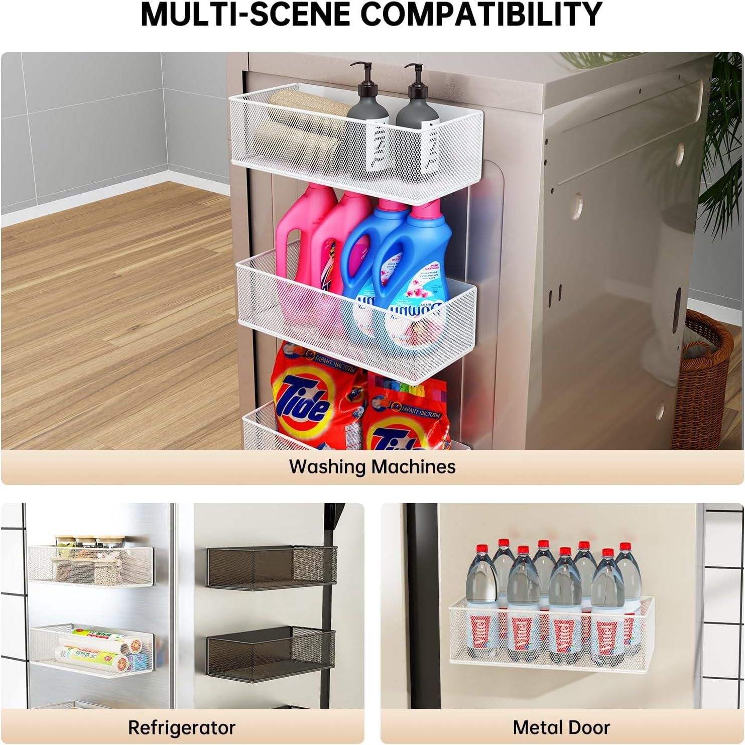 Magnetic Basket Organizer Holder for Fridge Sipce Rack Magnetic Storage Bin Box Containers for Refrigerator Magnetic Shelf for Fridge Whiteboard Classroom (Black, 10.63''L*4.72''W*3.03''H)