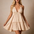 thumbnail image 5 of Warop Women's Deep V Neck Camisole Dress with Adjustable Ties, Ruffle Trim, Parallel Pleats, Backless Design, Elegant for Party and Evening Occasions, Daily Wear, 5 of 5