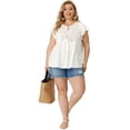 thumbnail image 3 of Women's Plus Size Blouse Ruffle Sleeve Lace Trim Tie Neck Peasant Top White 4X, 3 of 7