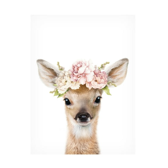 Trademark Fine Art Lola Peacock Floral Baby Deer Canvas Wall Art