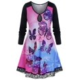 thumbnail image 1 of Más el tamaño del tinte del lazo de la mariposa Imprimir panel de encaje de Keyhole camiseta Rosegal Mangas largas de talla grande, 1 of 5