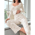 thumbnail image 3 of ScarletteEmmy Women’s Floral Pajama Set, Long Sleeve Button Front Lounge Sleepwear, Soft Ribbed Knit 2-Piece PJs, Lightweight Comfortable Homewear, Elegant Printed Loungewear Gift for Her, 3 of 7