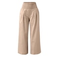 thumbnail image 4 of Baqcunre Linen Pants Women'S Loose Relaxed High Waist Cotton Pocket Wide Leg Pants Jogger Pants For Women Pants For Women Khaki XXL, 4 of 5
