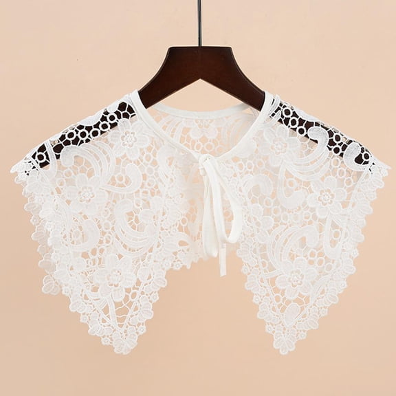 Giaone Women Hollow Out Paisely Floral Lace Fake Collar Triangular Shawl Large Shoulder Wrap Necklace Decorative Lace-Up Short Poncho Capelet