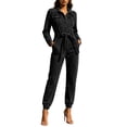 thumbnail image 2 of Kctiaxy Jumpsuits for Women Long Sleeve Turndown Collar Belt Ties Denim Rompers Solid Fashion Jogger Jeans, 2 of 7